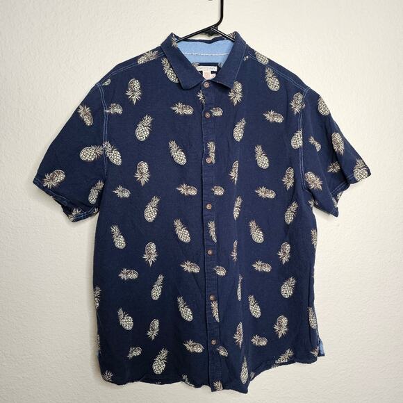 Carbon 2 Cobalt XL Linen Blend Button up short sleeve Shirt Pineapple Vacation - Picture 1 of 3